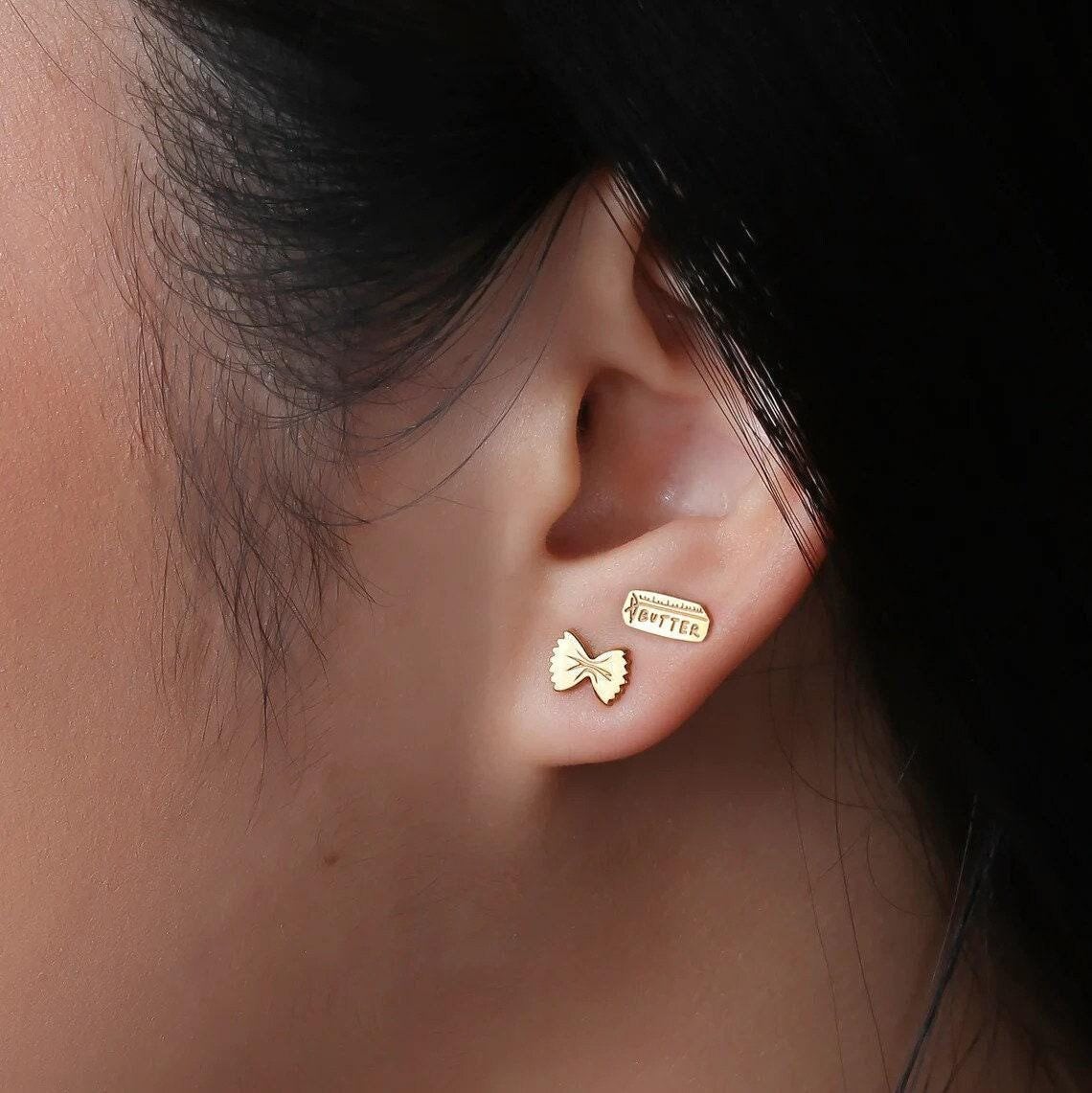 Girl Dinner Butter Pasta Earrings Set · Two Pairs! · 24k Gold Filled Pasta Earrings and Butter Earrings! · Food Stud Earrings · Gift for Her