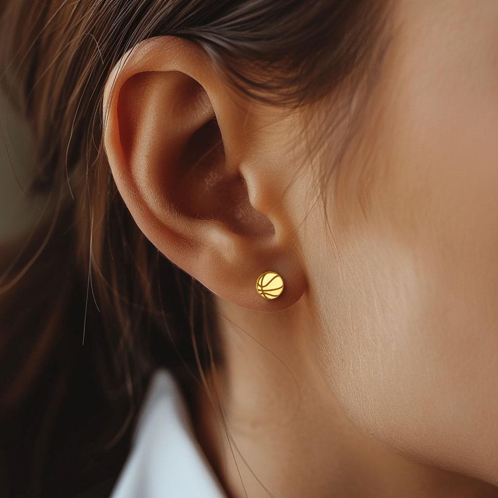 24k Gold Fill Dainty Basketball Earrings · March Madness Game Day Sports Earrings · Basketball Mom Gift · Minimalist Gold Studs · 925 Silver
