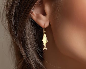 24k Gold Dipped Sardine Earrings: Nautical Fish Jewelry