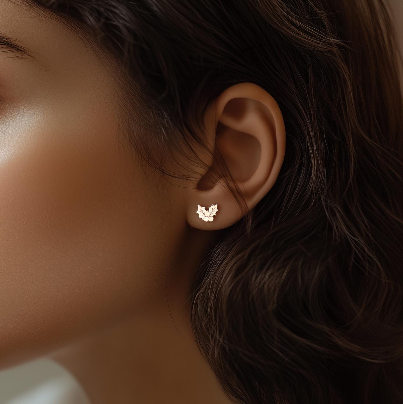 24k Gold Fill Holly Christmas Earrings · Dainty Stud Earring