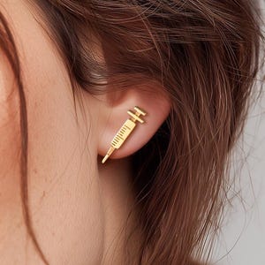 24k Gold Fill Syringe Stud Earrings: Medical Doctor Nurse Gift