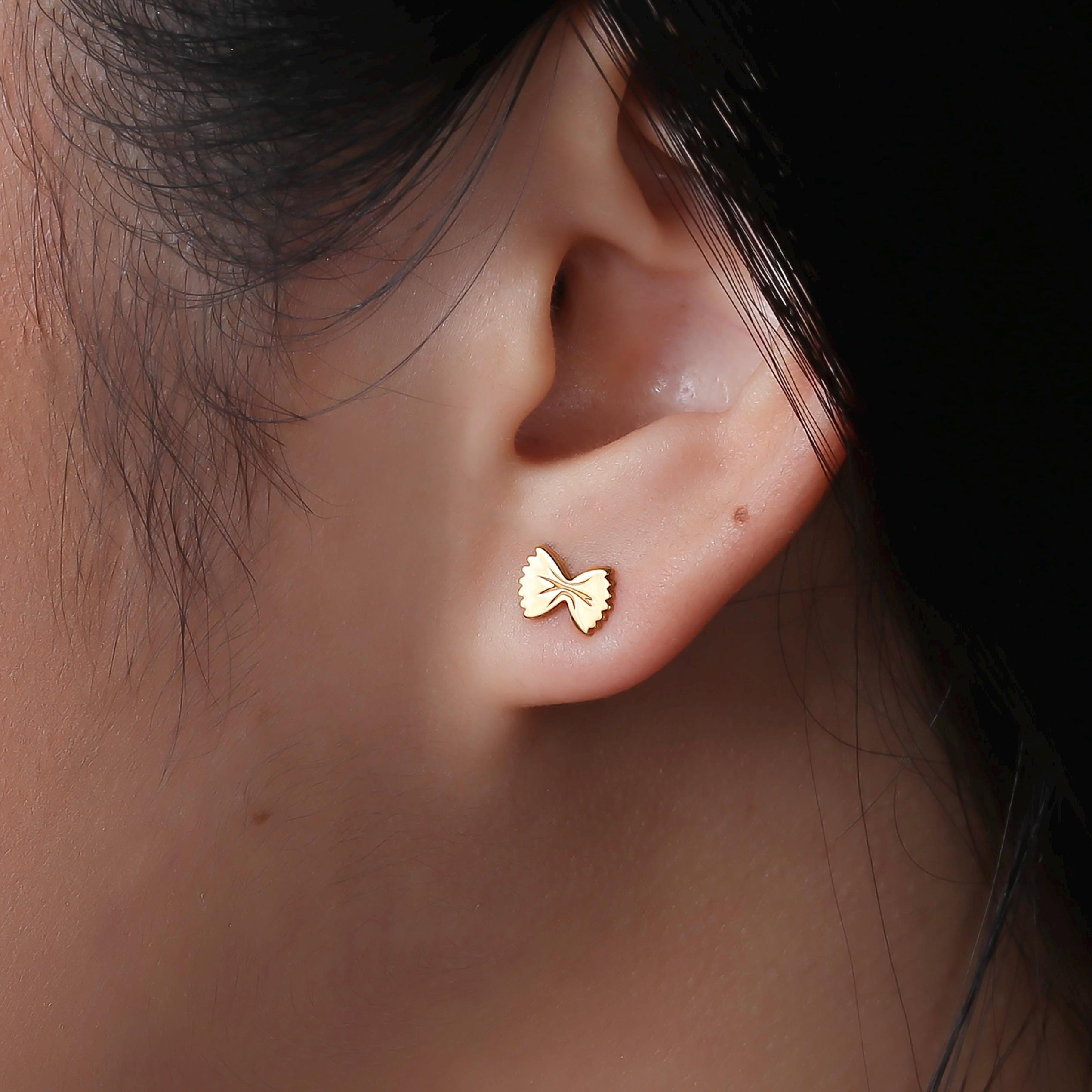 Boucles d'oreilles pâtes noeud papillon en or 24 carats · Boucles d'oreilles fines Farfalle · Cadeau de chef italien pour elle · Bijoux d'automne amusants · Paire · Argent 925