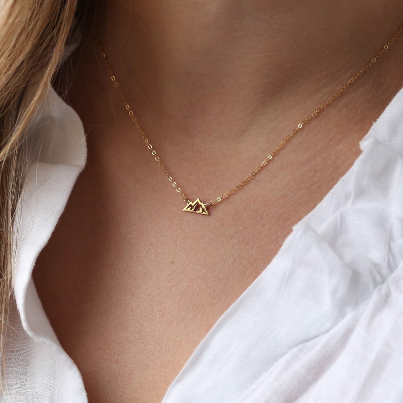 24k Gold Filled Mountain Necklace Nature Travel Jewelry Minimalist Dainty Charm Necklace Wanderlust Winter Jewelry Snowboard Gift image 4