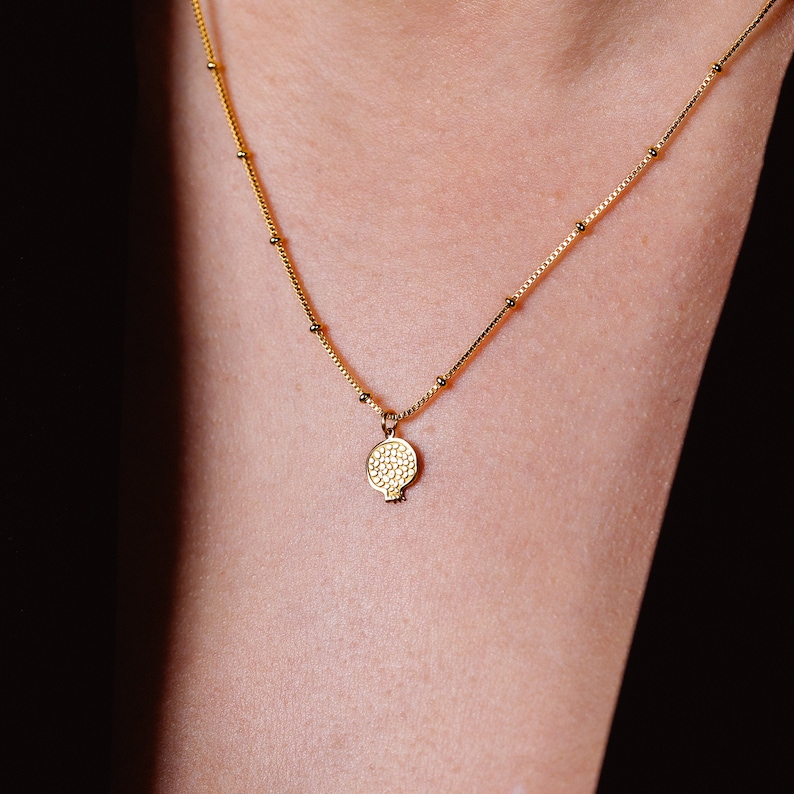 24k Gold Filled Cut Pomegranate Necklace Minimalist Dainty Charm Necklace Christmas Gift Winter Jewelry Forbidden Fruit Necklace image 1