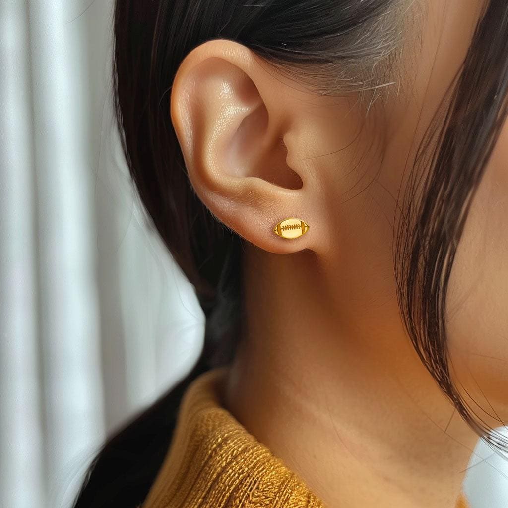 24k Gold Fill Dainty Football Earrings · College Football Game Day Studs · Sports Mom Gift · Minimalist Gold Studs • Rush Week · 925 Silver