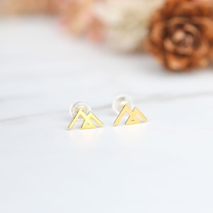 24k Gold Fill Geometric Mountain Earrings Dainty Travel Jewelry Ski Snowboard Gift for Her Wanderlust Winter Jewelry Minimal Studs image 3