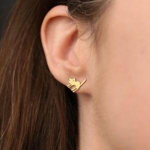24k Gold Filled Cat Stud Earrings: Halloween Jewelry