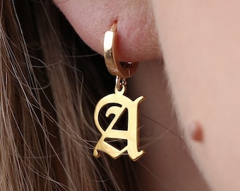 24k Gold Fill Initial Huggie Earrings · Personalized Gothic Name Earrings · Alphabet Hoop Custom Letter Earrings · 925 Silver / Rose Gold