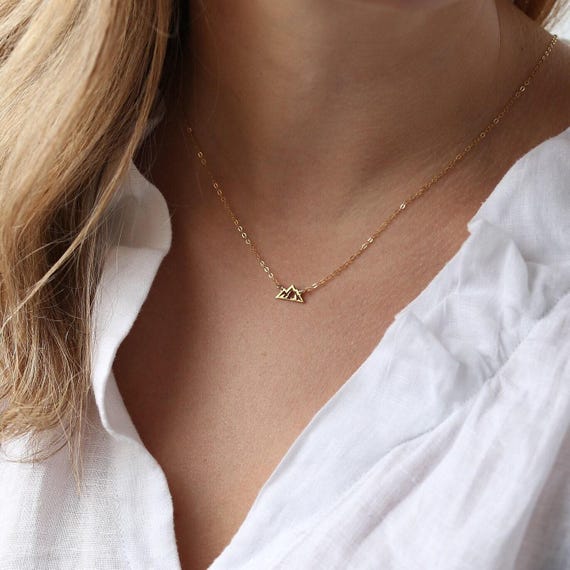 24k Gold Filled Mountain Necklace: Dainty Minimalist Jewelry