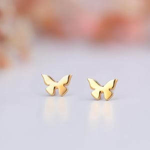 24k Gold Fill Minimalist Butterfly Earrings · Tiny Gold Studs · Cartilage Earring · Dainty Fall Jewelry · Sweet 16 Gift for Her · 925 Silver