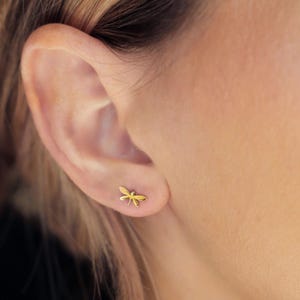 24k Gold Fill Dainty Dragonfly Stud Earrings · Sweet 16 Gift for Girls · Tiny Gold Studs · Perfect Cartilage Earring · 925 Silver/Rose Gold