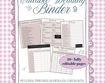 Planificador de bodas editable / Carpeta digital para bodas / Plantilla de planificación en Canva /