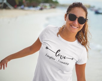 Liefde gelach vriendschap shirt, familie tshirt, vriendschap T-shirt, comfortabel T-shirt