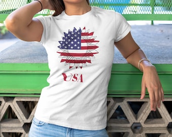 USA vlag bloem 4 juli shirt, vrouwen 4 juli T-shirt, patriottische tee shirt