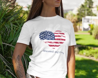 Gezegend en vrij hart 4 juli shirt, hart Amerikaanse vlag shirt, patriottische T-shirt, vrouwen 4 juli tee shirt