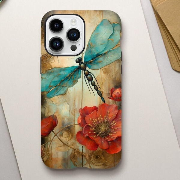 WATERCOLOR DRAGONFLY 2 Tough Case for iPhone, Gift for Mom, Her, Christmas, Birthday, Stylish Protection, Nature-Inspired, Elegant, Poppies