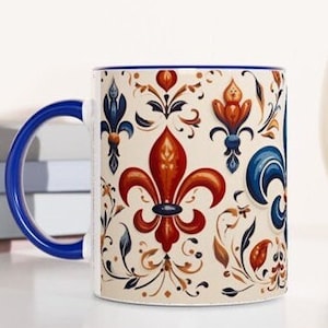 FLEUR MUG, Fleur de Lis Mug, French Inspired, Old World Charm, New Orleans, NOLA Inspired, Colorful Mug, Coffee, Tea 11oz Ceramic Mug