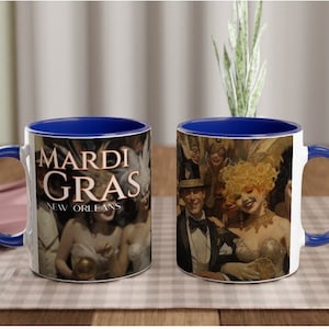MARDI GRAS MUG, 3 Designs, New Orleans, Coffee, Tea, 11oz Ceramic Mug Color Inside, Louisiana Themed Decor, Let the Good Times Roll