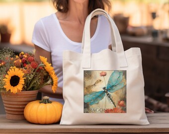 WATERCOLOR DRAGONFLY 2 Torba typu tote premium, ekologiczna, ważki, tkanina bawełniana, kwiatowa, prezent dla mamy, dla niej, urodziny, Boże Narodzenie, stylowa