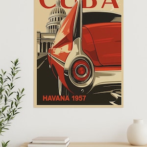 Cuba Travel Poster, Havana Wall Art, Vintage Car Print, Classic Car Poster, El Capitolio Art, Retro Cuban Decor, Mid Century Wall Print,