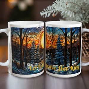 Lascia che la Terra accolga il suo Re Tazza in ceramica bianca da 15 once Canto natalizio Vacanza Vetro colorato pacifico Arte stravagante Gioia al mondo