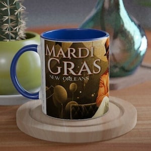 MARDI GRAS MUG, New Orleans, Louisiana, Coffee, Tea, 11oz Ceramic Mug with Color Inside, Louisiana Themed Decor, Let the Good Times Roll