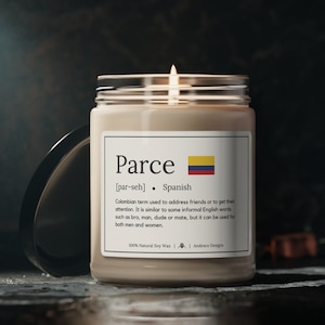 Colombia Parce Definition Candle with Colombia Flag Gift for Colombian gifts for Colombian American Colombia Decoration Colombia gift basket