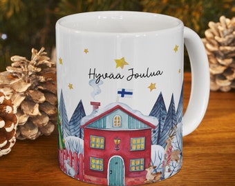 Finnish Christmas Mug Finland gifts Finnish Coffee mug Hyvää Joulua Mug Finnish Flag gifts for Finnish Friend Finland Christmas Gift ideas