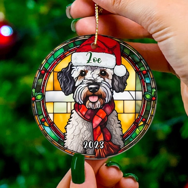 Personalized Whoodle Christmas Ornament, Stained glass custom Whoodle Ornament