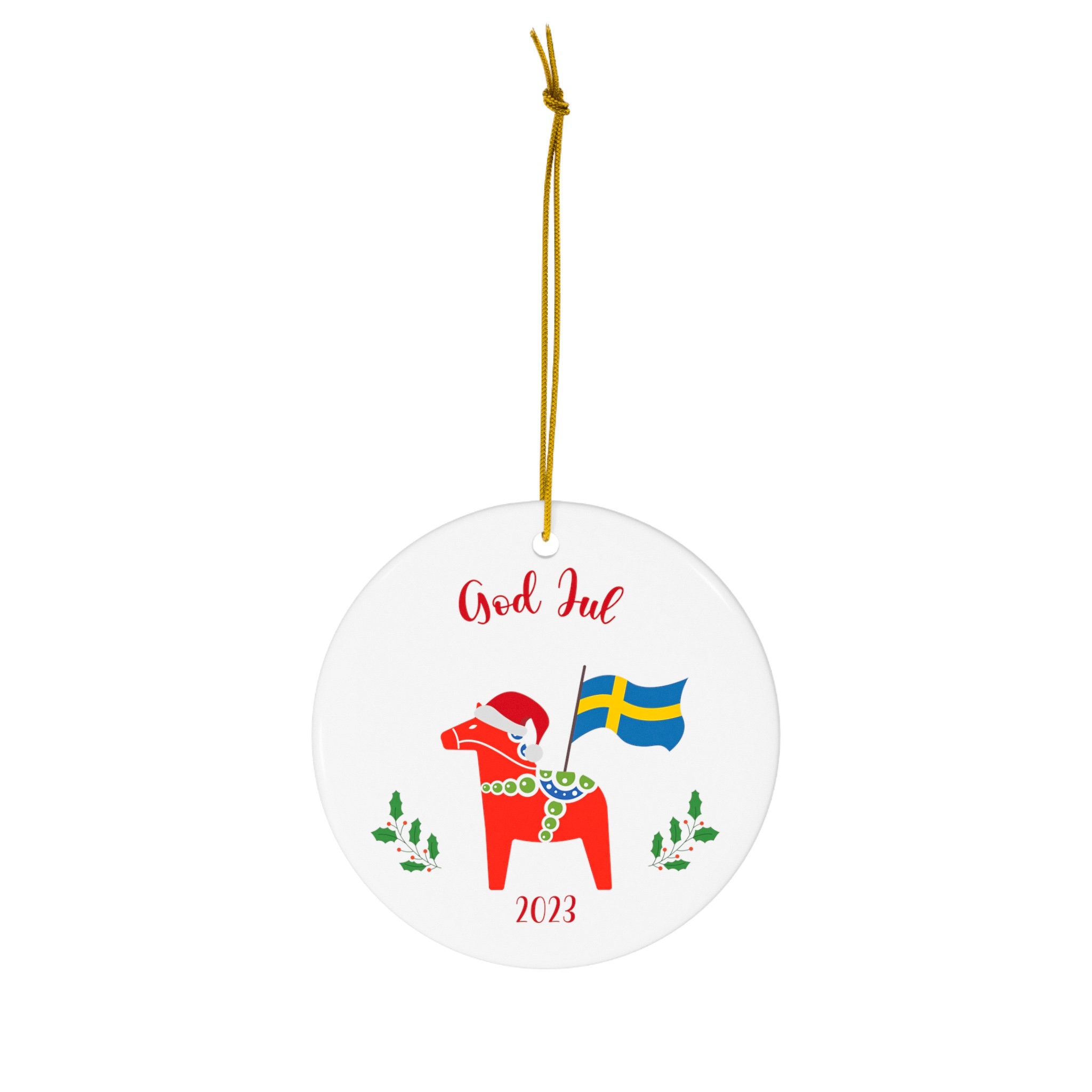 God Jul Dalecarlian Horse Christmas Ornament Sweden Dala Horse Ornament