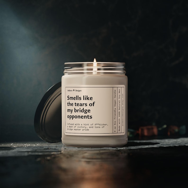 Smells like the tears of my bridge opponents candle infused with a hint of a**kicker,  a dash of victory and tons of bridge master pride.