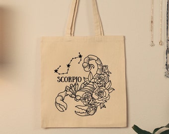 Scorpio Zodiac Tote Bag Astrology Tote The Scorpion Tote Bag The Death Tarot Card Tote Bag Zodiac Sign Tote Bag Witchy Bag Boho Tote Bag
