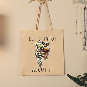 Let&#39;s Tarot About It Tote Bag Witchy Gift Tarot Reader Tote Reusable Bag Grocery Bag Gift for Tarot Reader Mystical Tote Lovers Tarot Bag