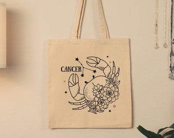 Cancer Zodiac Tote Bag Astrology Tote The Crab Tote Bag The Chariot Tote Bag Zodiac Sign Tote Bag Witchy Bag Boho Tote Bag Astro Tote Witch