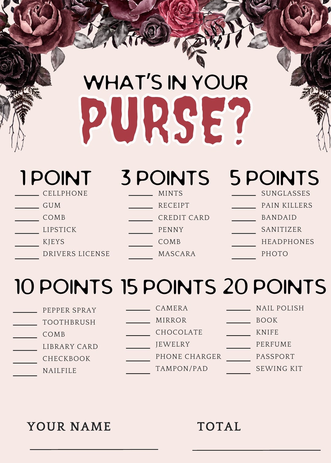 Spooky, Bridal Shower Game, Purse Game, Halloween Bridal Shower, PDF ...