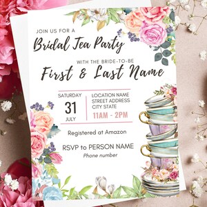 Bridal Shower Floral Invitation, Canva Template, EDITABLE, Digital Download, Bridal Shower Tea Party, 8.5x11