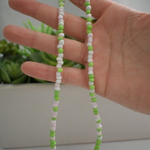 Spring Themed Beaded Necklace | Green Yellow And Pink Necklace | Necklace with a Lobster Claw | Springtime Jewelry | Preppy Gifts For Her