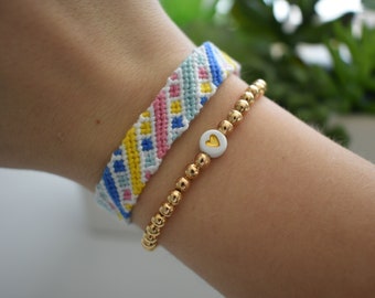 Candy Stripe Friendship Bracelet Set | Beaded Gold and White Bracelet Sets | Braided Friendship Bracelets | Preppy Bracelet | Gifts for Her