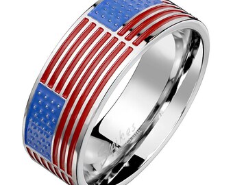 Limited Time Only! 8mm Stainless Steel USA Flag Ring