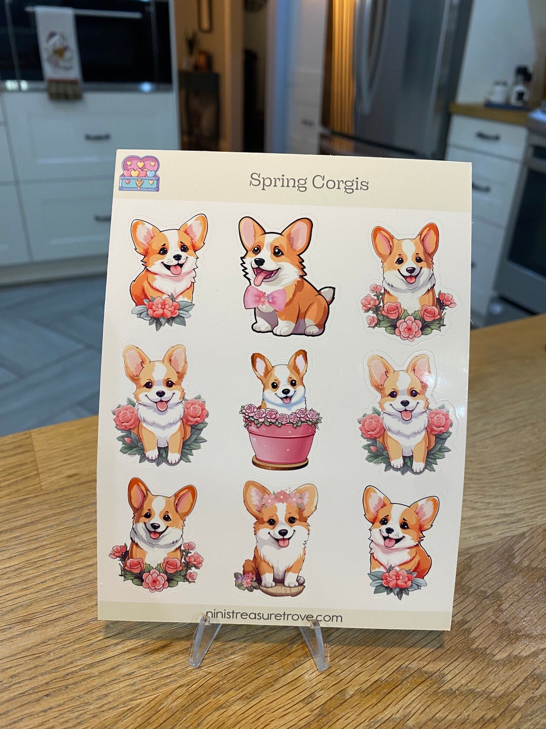 Spring Corgi Sticker Sheet: Floral Puppy Stickers, Glossy Vinyl Decals ...