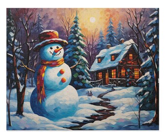 Winter Puzzle, Snowy Cabin and Snowman Jigsaw Puzzle, Perfect Indoor Activity for Cold Days, Christmas Puzzle (120, 252, 500-Piece)