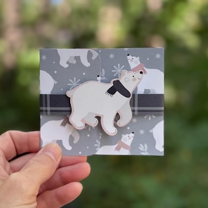 Handmade Christmas Card | Polar Bear Gift Card Holder| Ornament Option
