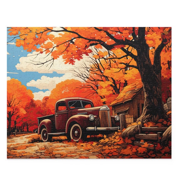 Vintage Truck Jigsaw Puzzle Autumn Fall Leaves Americana Old School Pickup Classic Car Gift 120 252 or 500 Pieces Etsy