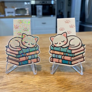 Sleeping Cat Handmade Holographic or Clear Laminate Magnetic Bookmark, Magnet Clip, Magnetic Kitty Page Marker, Cute Kitten, Glitter Cat
