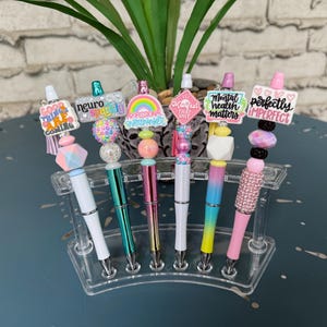Mental Health Themed Beaded Pens | Black Ink | Handmade Gifts | Inspirational Pen Collection, Overthinking, Neurodivergent, Good Vibes