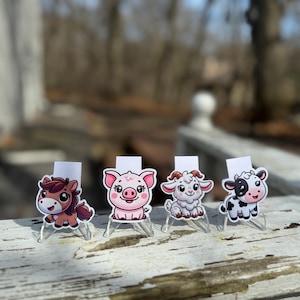 Barnyard Animal Magnetic Bookmark - Horse, Goat, Cow & Pig OH MY! Clear or Holographic Laminate Farm Animal Paper Clip, Separate or Set of 4