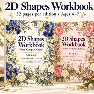 Cuaderno de ejercicios de figuras 2D para imprimir / 32 páginas / Trazado, clasificación y patrones de figuras / PDF rellenable / Edades: 4-7 años