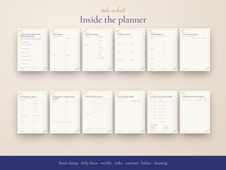 Adhd-friendly Printable Planner, Botanical Style, Daily Routine Tracker ...