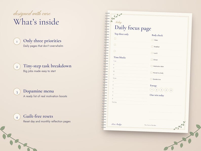 Adhd-friendly Printable Planner, Botanical Style, Daily Routine Tracker ...