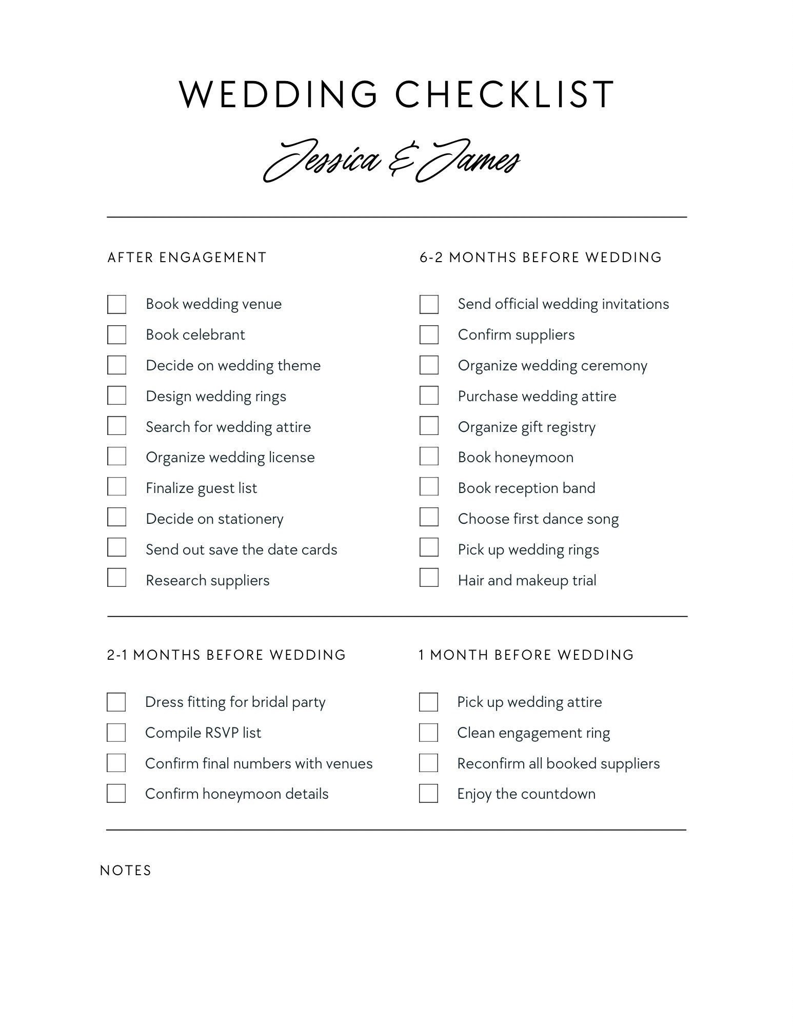 Instant Downloadable, Editable Digital Wedding Planning Checklist for ...